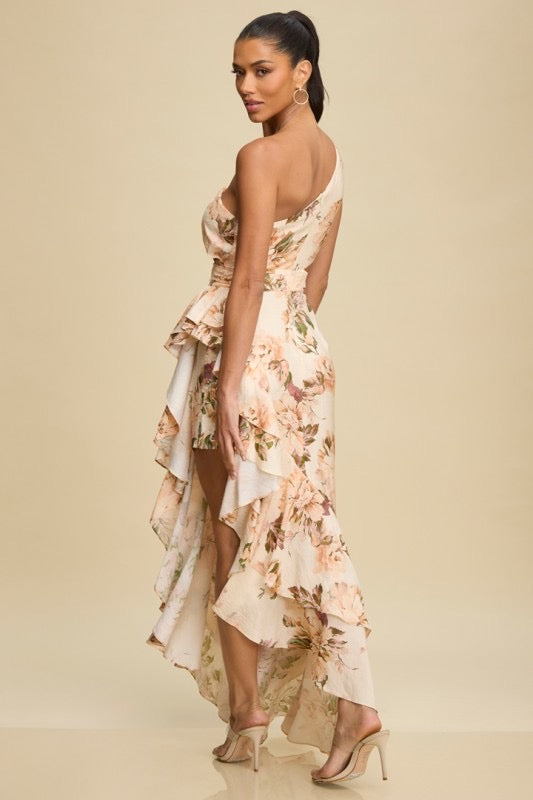 Vintage Floral One Shoulder Dress