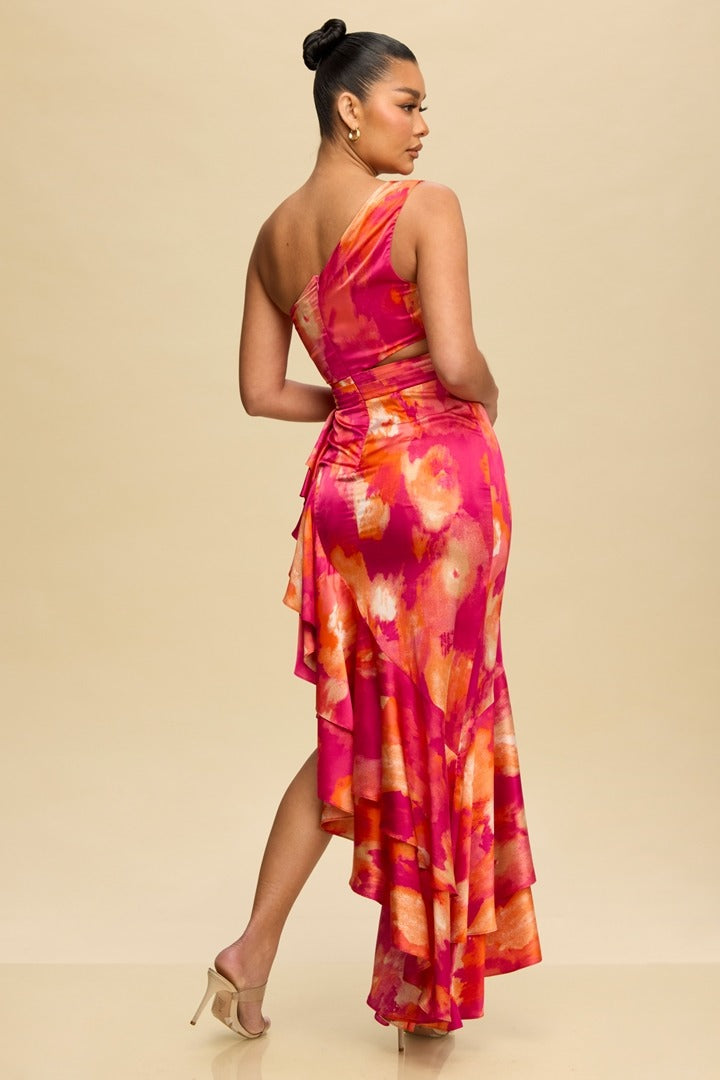 Allana One Shoulder Ruffle Dress Luxxel