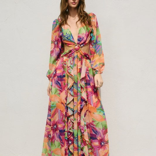 Tie Back Maxi Dress Tropical Print Dress Forum