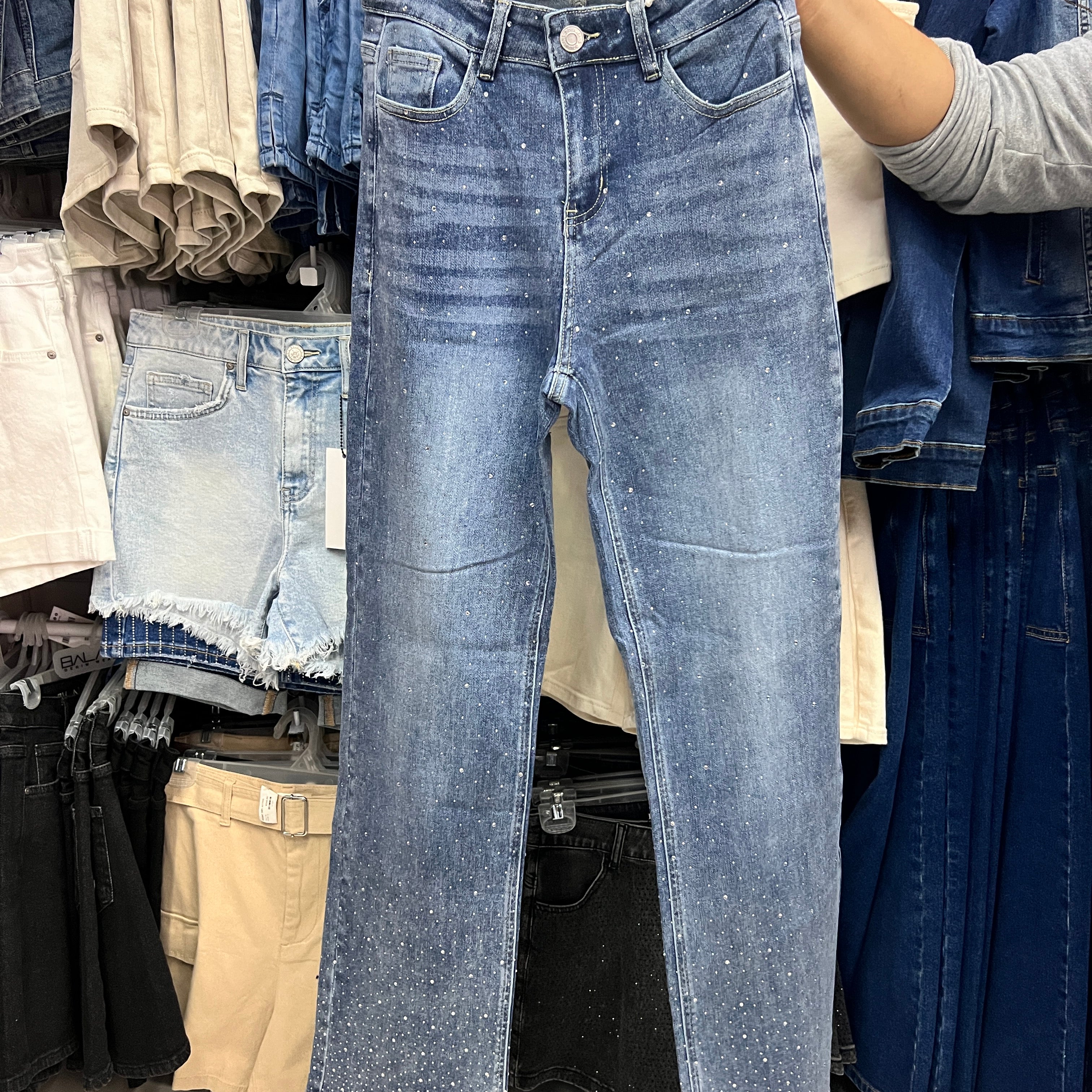 Pantalón Mezclilla Corte Wide Leg Brillos DouX DXD0388
