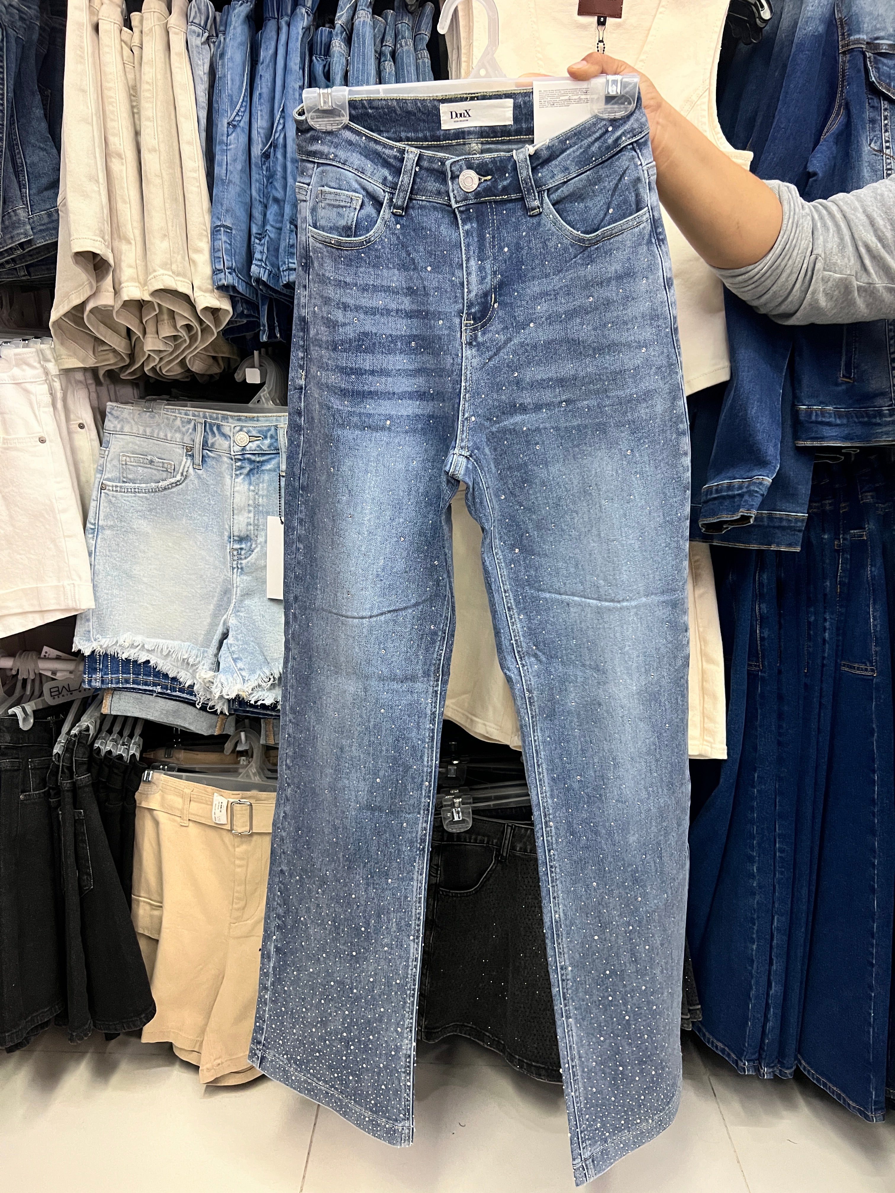 Pantalón Mezclilla Corte Wide Leg Brillos DouX DXD0388