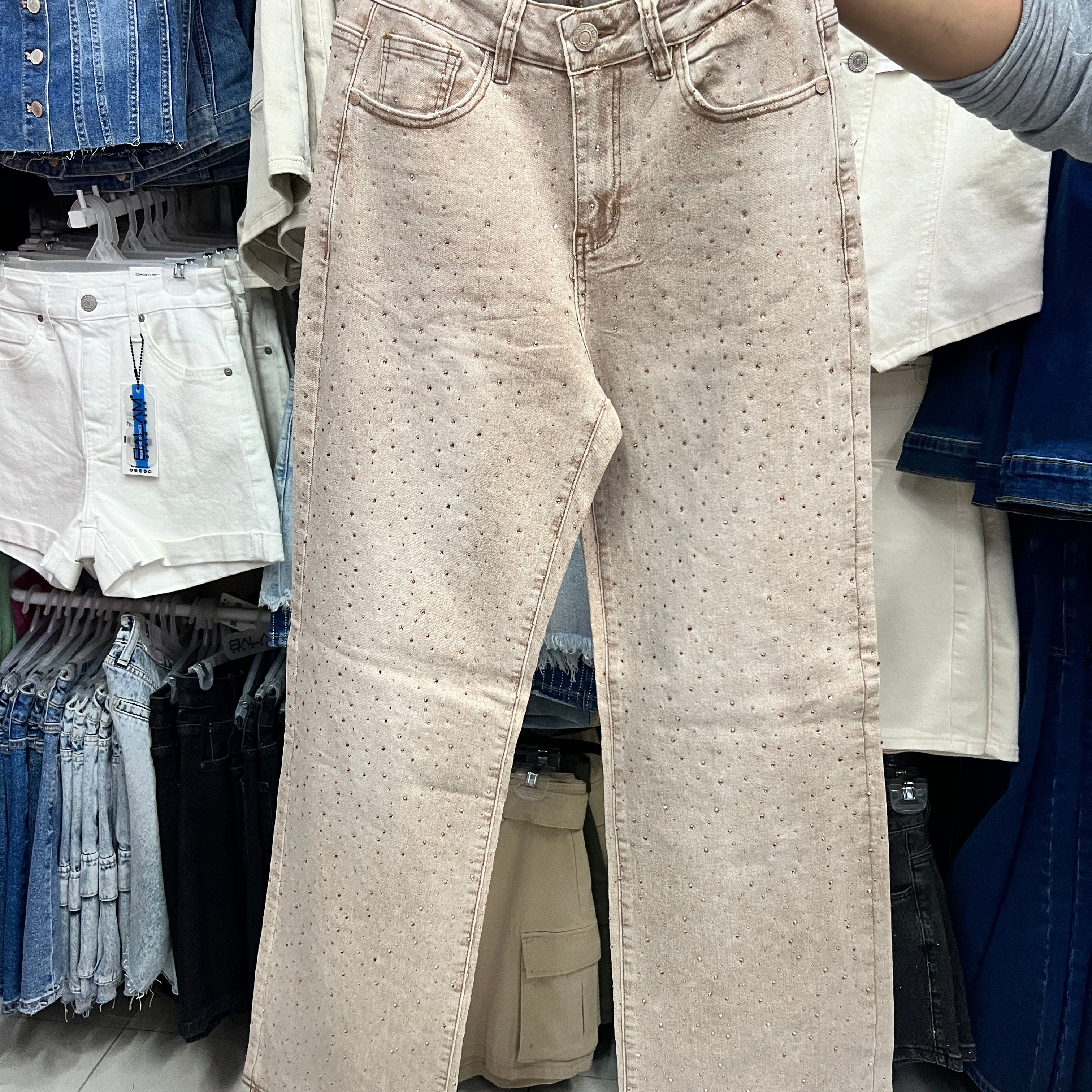 Pantalón Mezclilla Corte Wide Leg Brillos DouX DXD0390