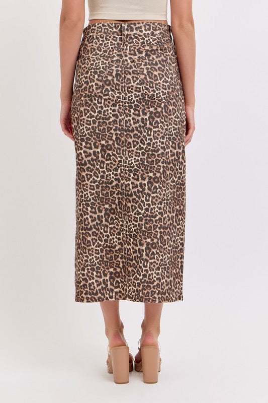Leopard High Rise Midi Skirt Cello