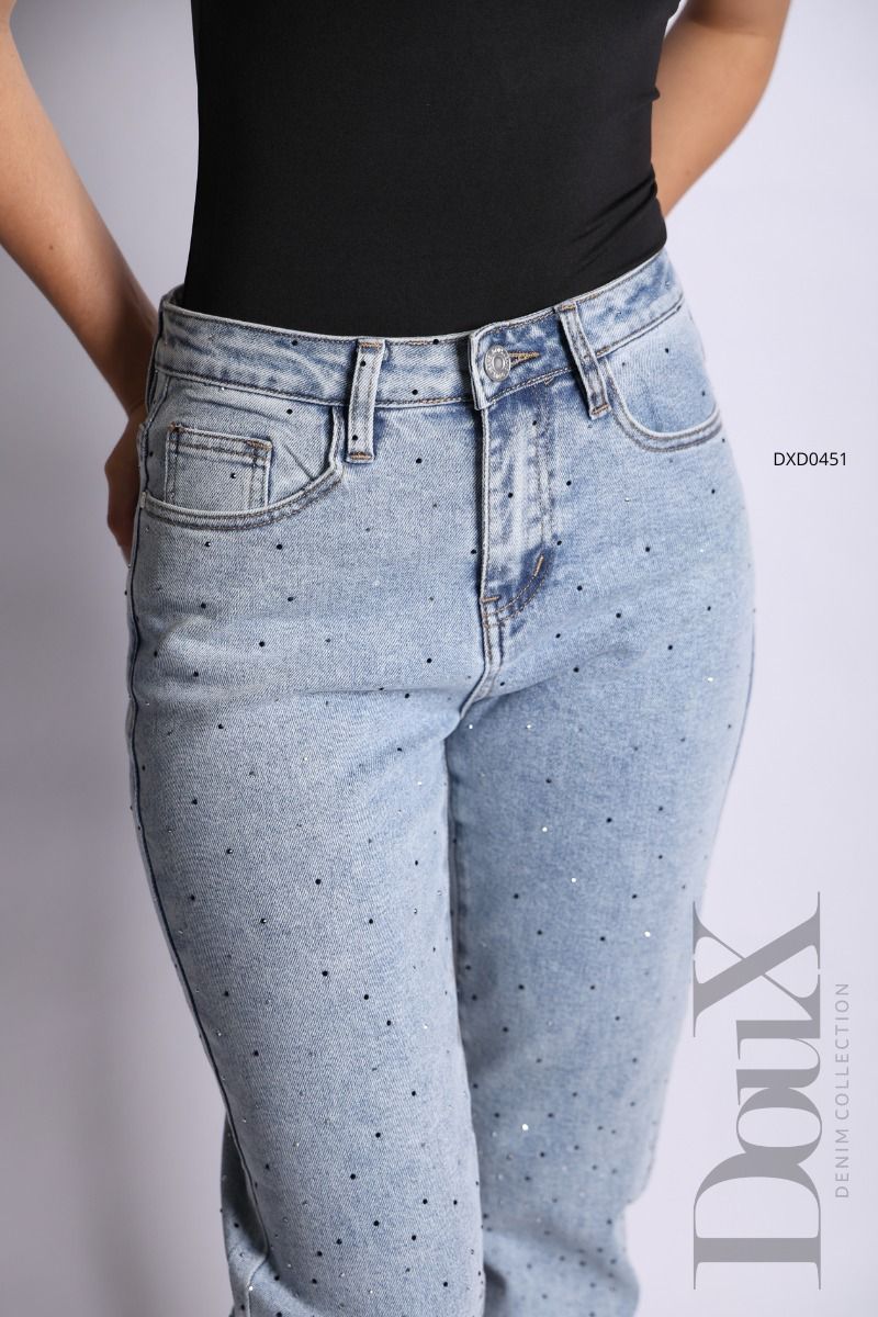 Pantalón Mezclilla Corte Mom Brillos DouX DXD0451