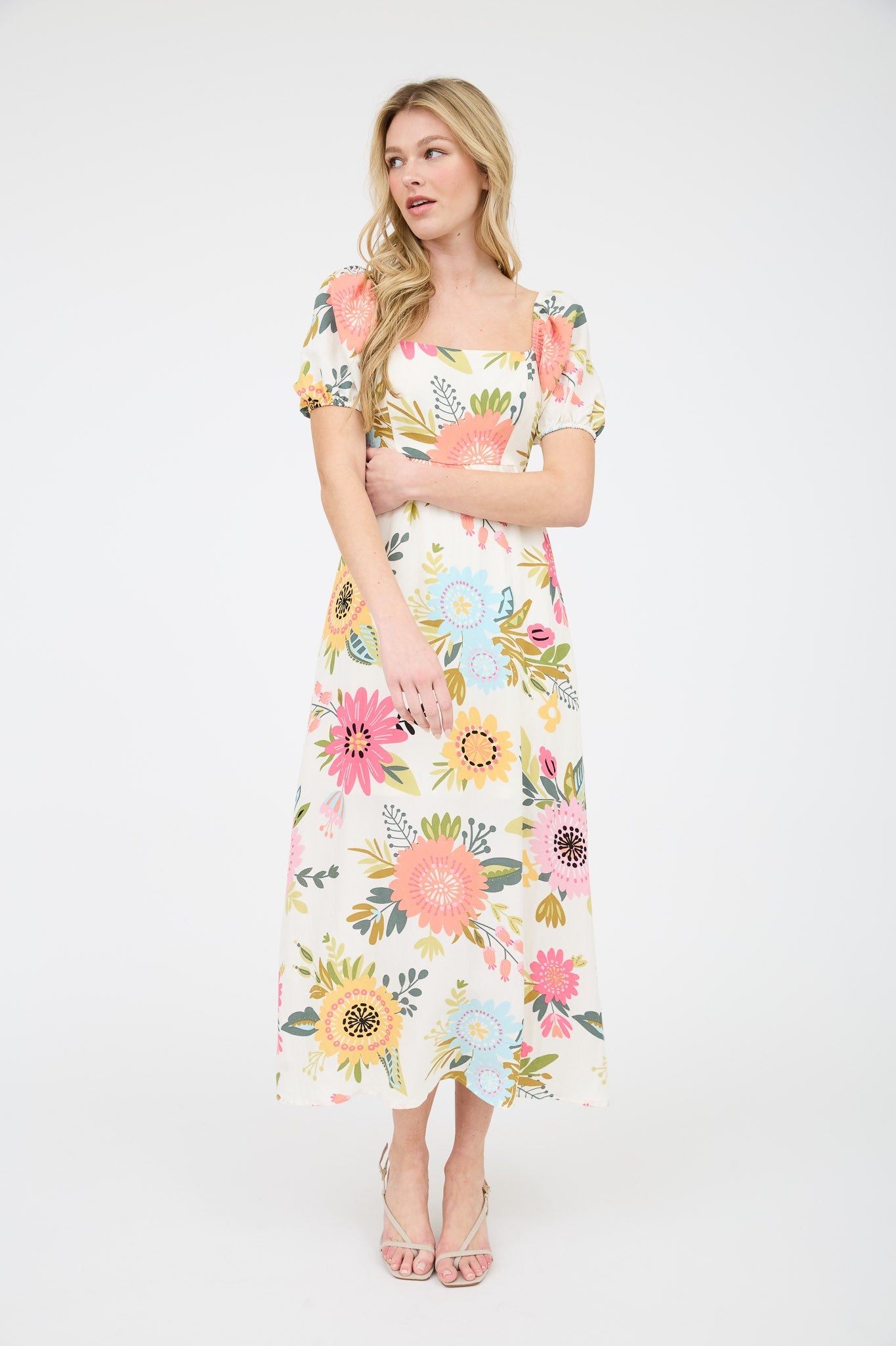 Vestido Corte Midi Floreado Print Blu Pepper