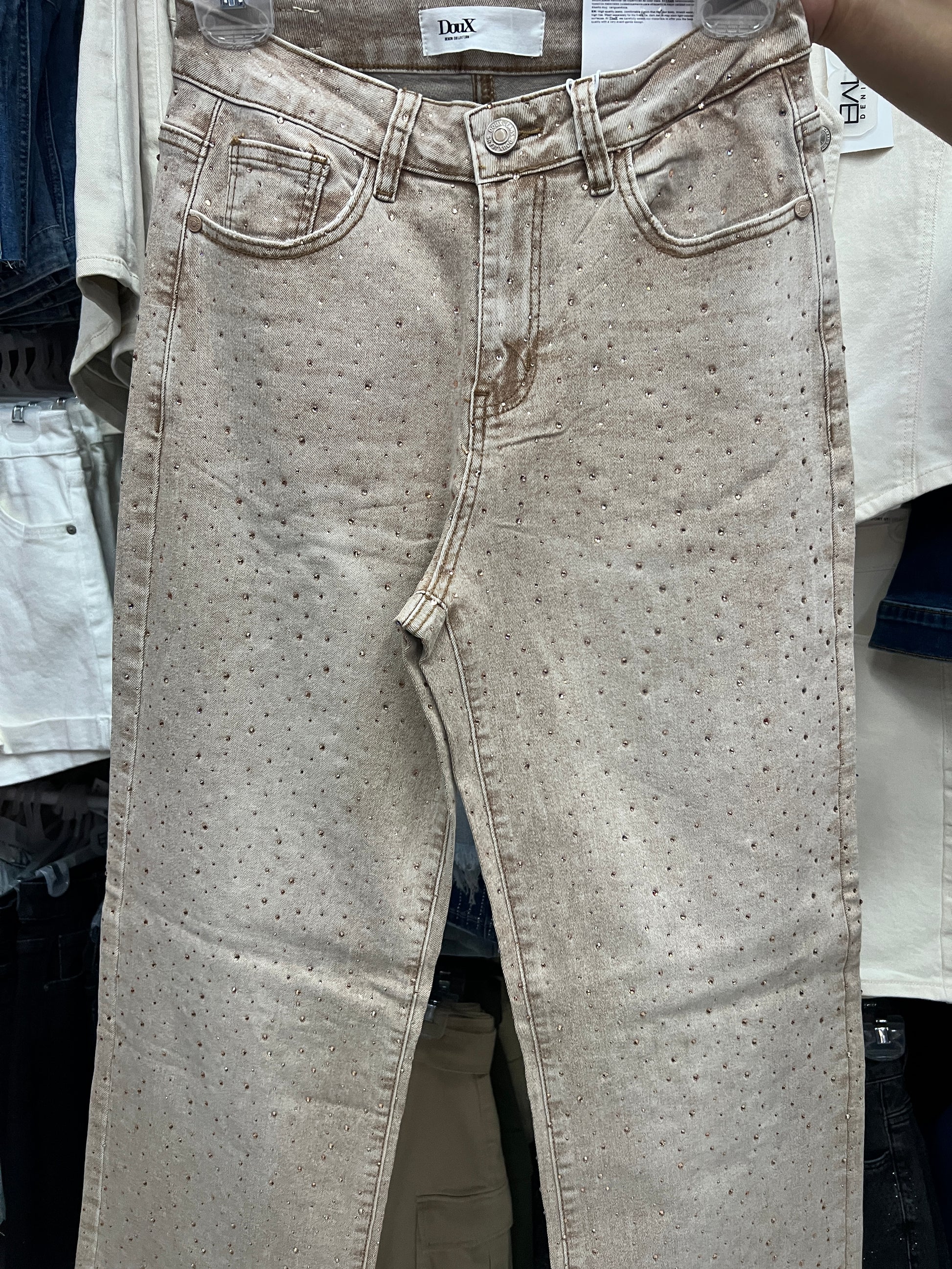 Pantalón Mezclilla Corte Wide Leg Brillos DouX DXD0390