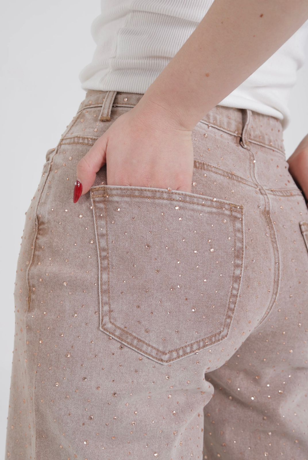 Pantalón Mezclilla Corte Wide Leg Brillos DouX DXD0390