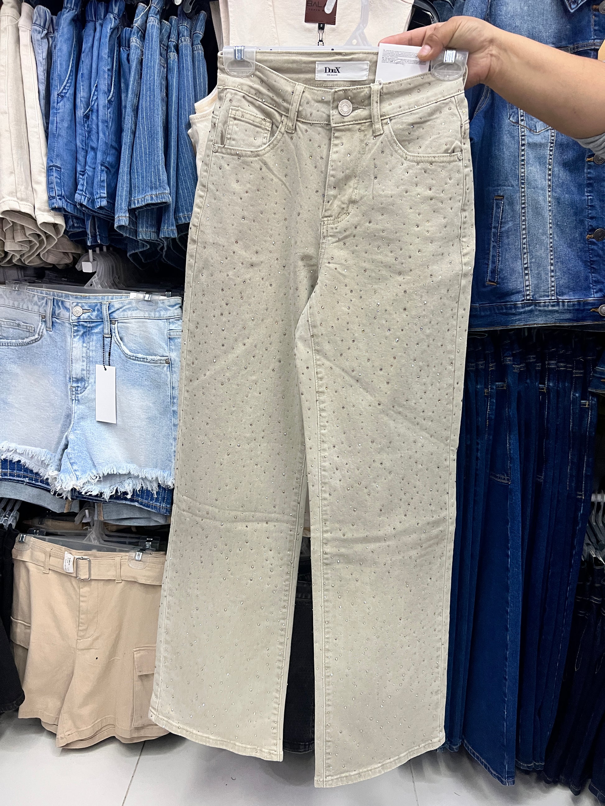 Pantalón Mezclilla Corte Wide Leg Brillos DouX DXD0390