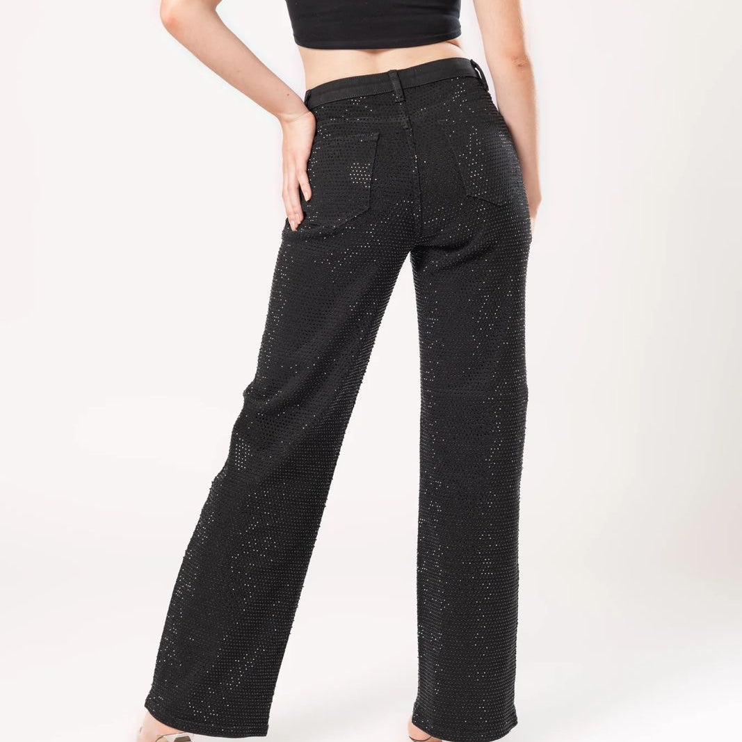 Pantalón de Mujer con Brillos Doux Jeans Wide Leg Modelo DXD0515 ✨