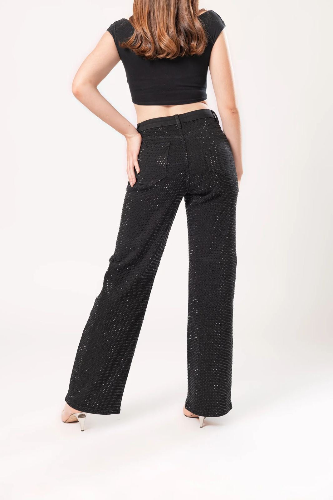 Pantalón de Mujer con Brillos Doux Jeans Wide Leg Modelo DXD0515 ✨