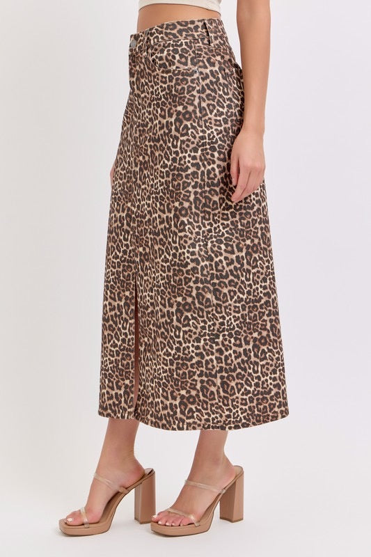 Leopard High Rise Midi Skirt Cello