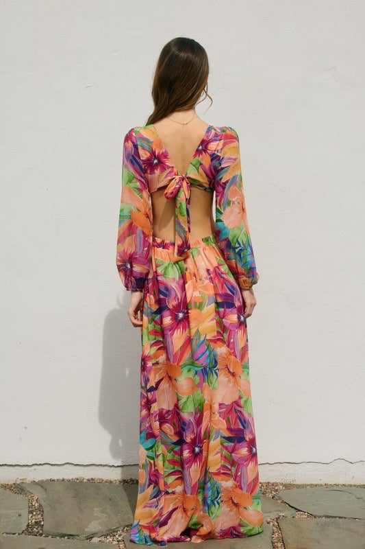 Tie Back Maxi Dress Tropical Print Dress Forum