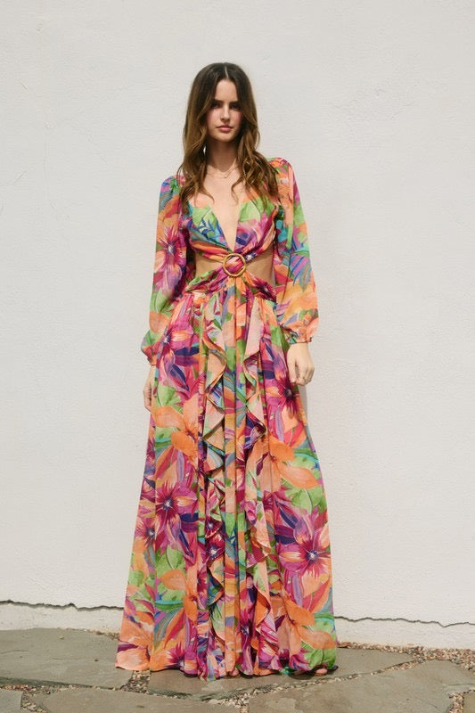 Tie Back Maxi Dress Tropical Print Dress Forum