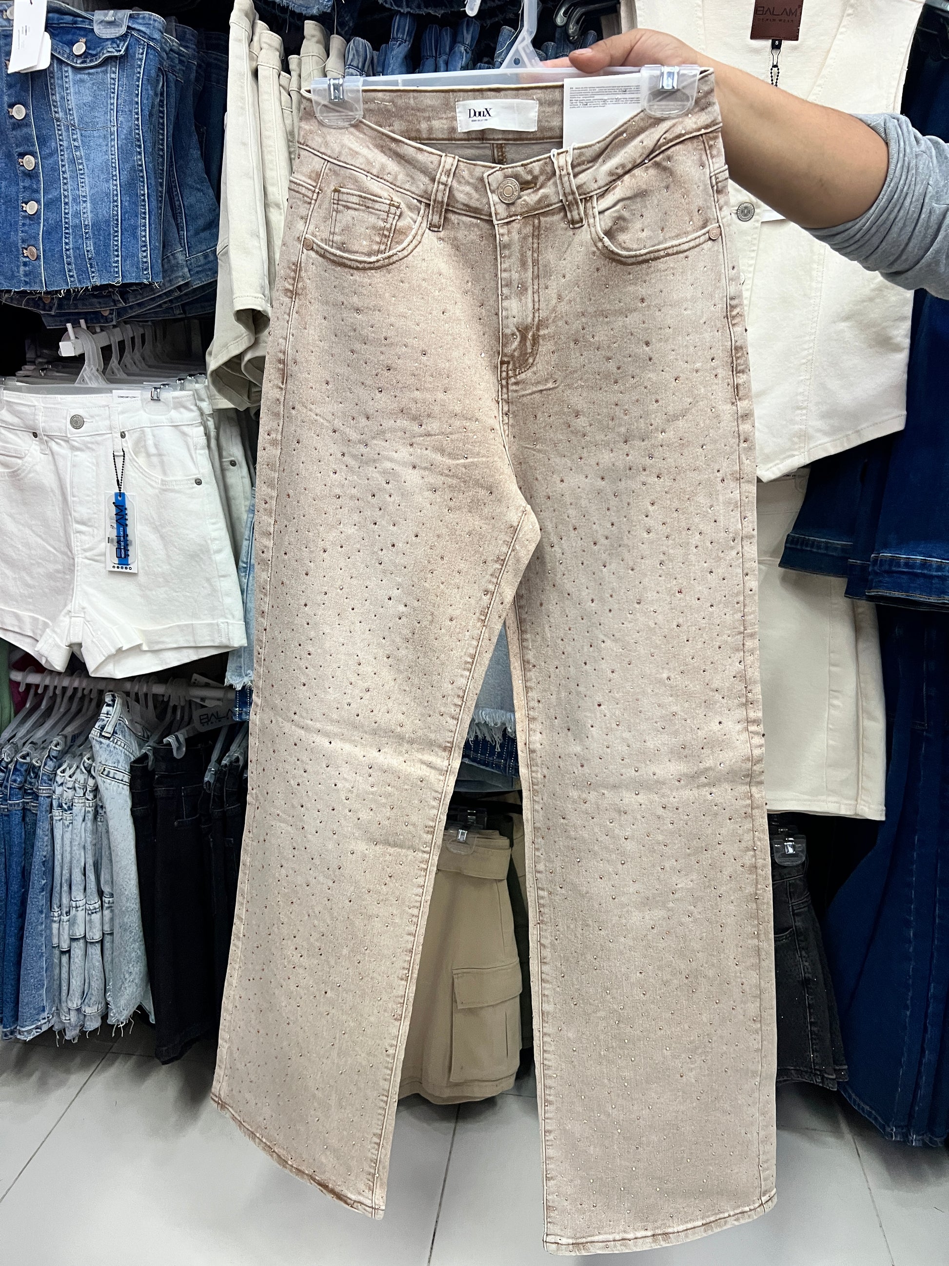 Pantalón Mezclilla Corte Wide Leg Brillos DouX DXD0390