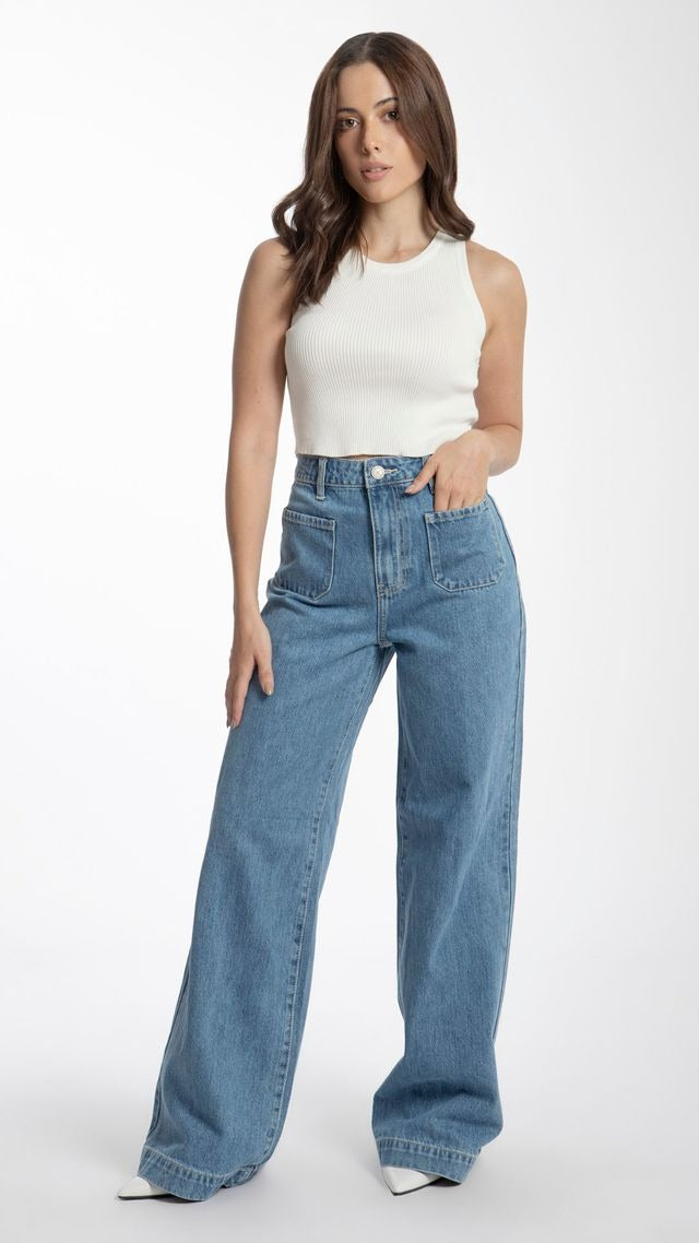 Pantalon Mezclilla Corte Vintage Bolsas Frontales BALAM BL6702