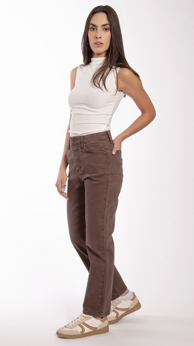 Pantalón Mezclilla Color Straight Color Cafe BL7177