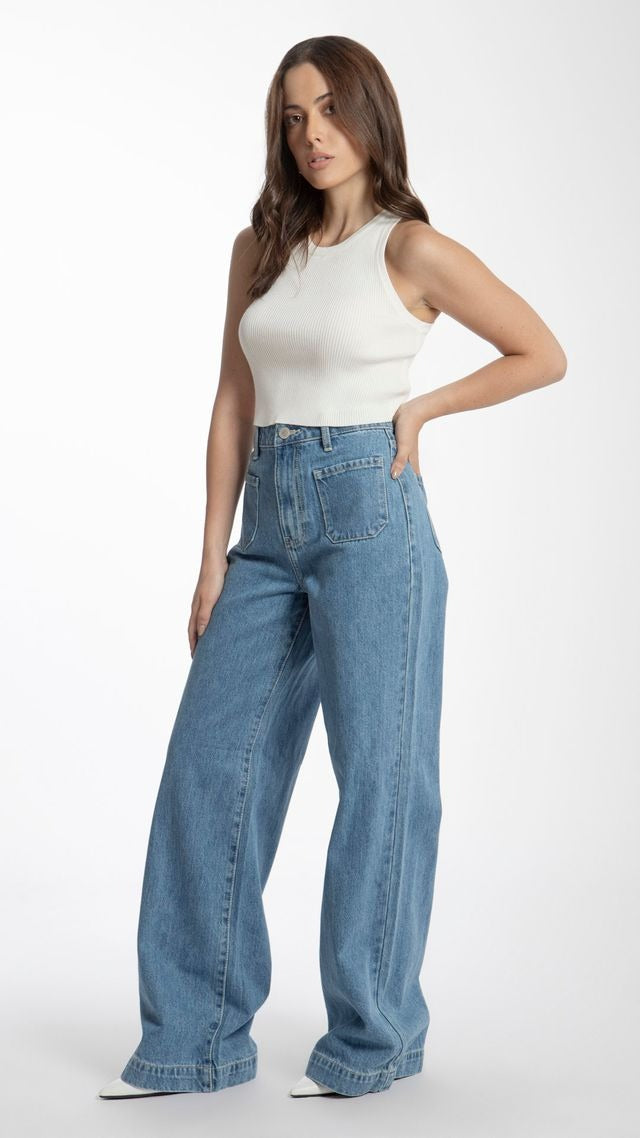 Pantalon Mezclilla Corte Vintage Bolsas Frontales BALAM BL6702