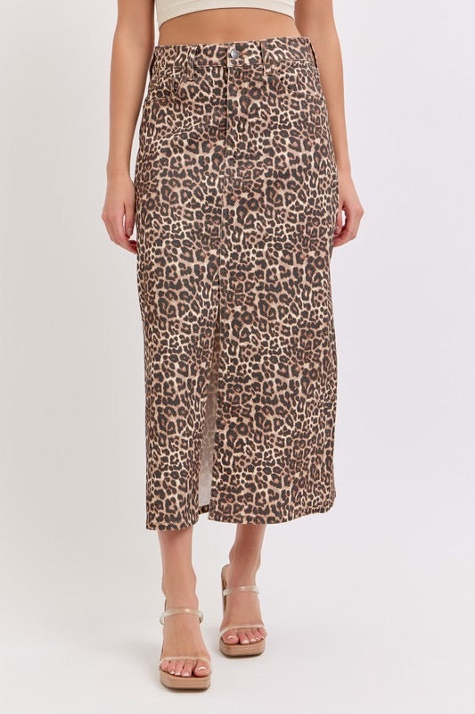 Leopard High Rise Midi Skirt Cello