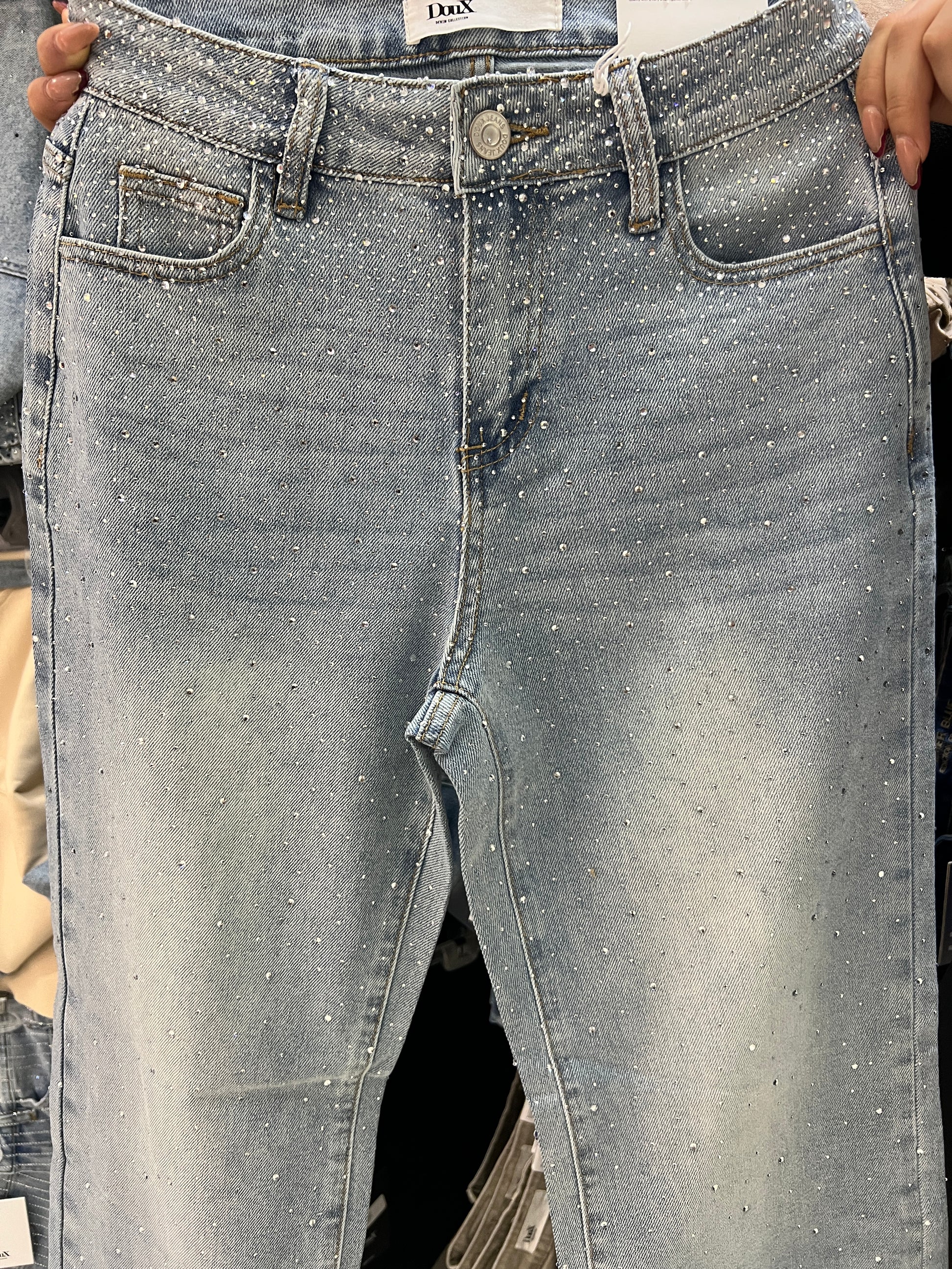 Pantalón de Mezclilla Corte Wide Leg Brillos DXD0447