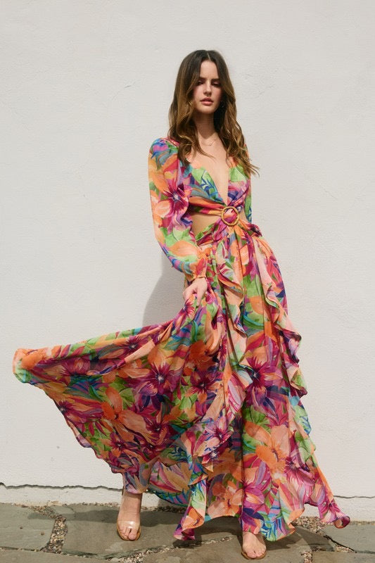 Tie Back Maxi Dress Tropical Print Dress Forum