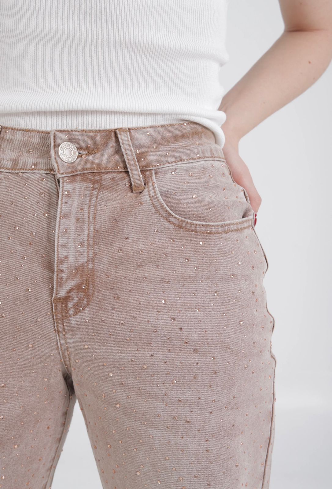 Pantalón Mezclilla Corte Wide Leg Brillos DouX DXD0390