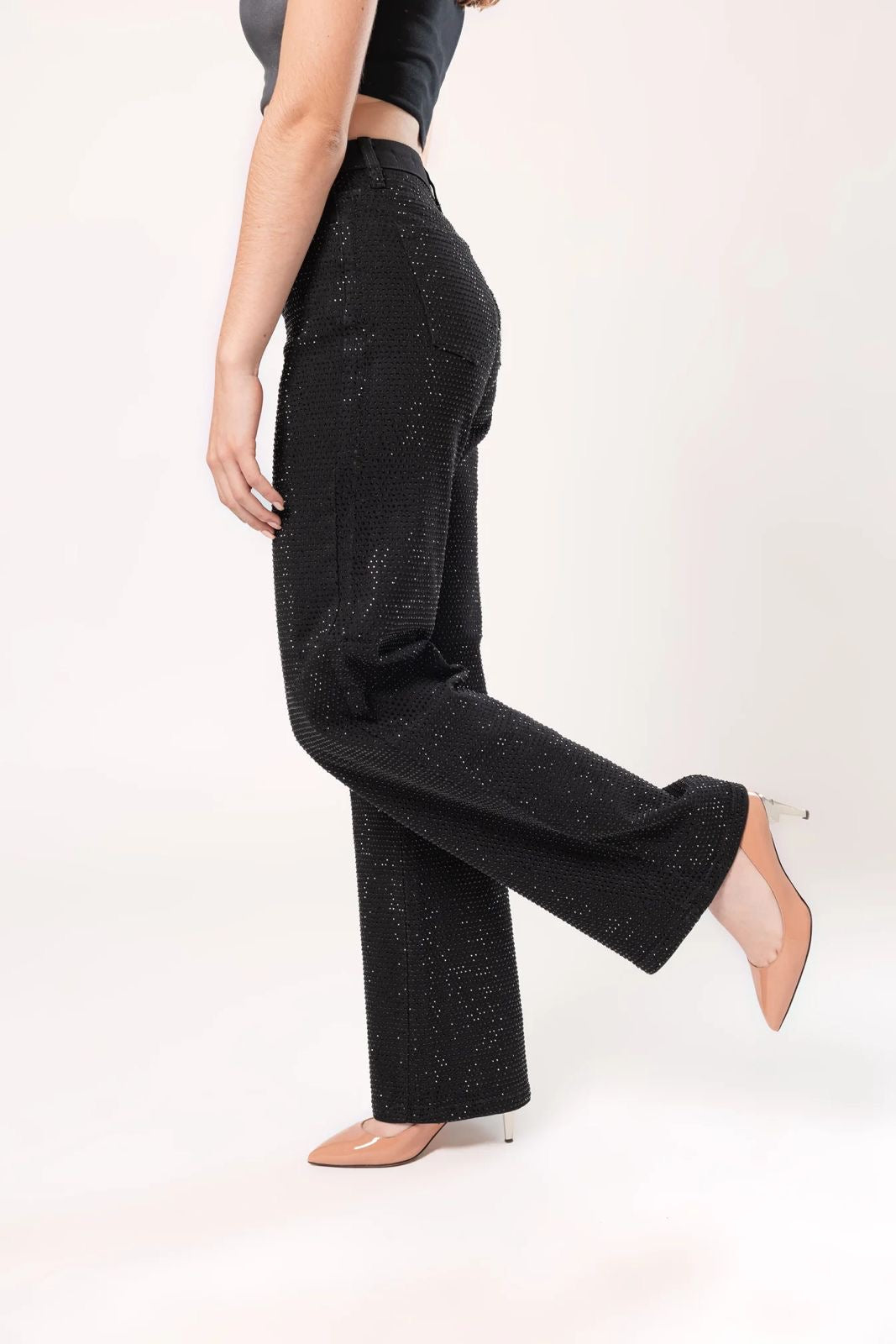 Pantalón de Mujer con Brillos Doux Jeans Wide Leg Modelo DXD0515 ✨