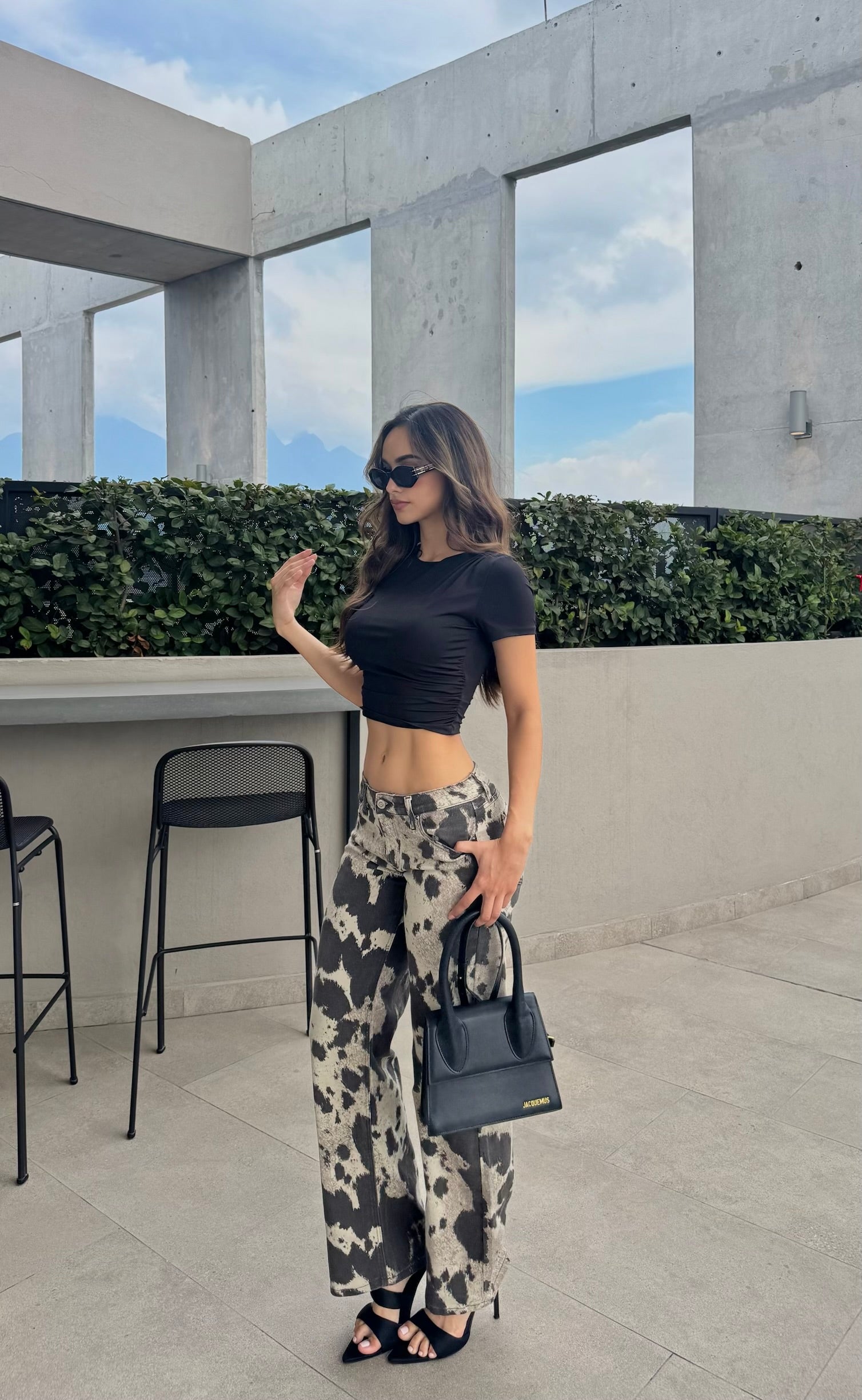 Brittany Low Rise Wide Leg Jeans Cow Print