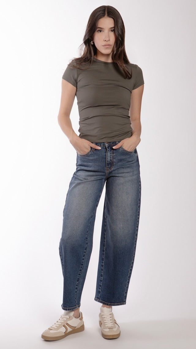 Pantalón BALAM Corte Barrel Color Obscuro BL7157