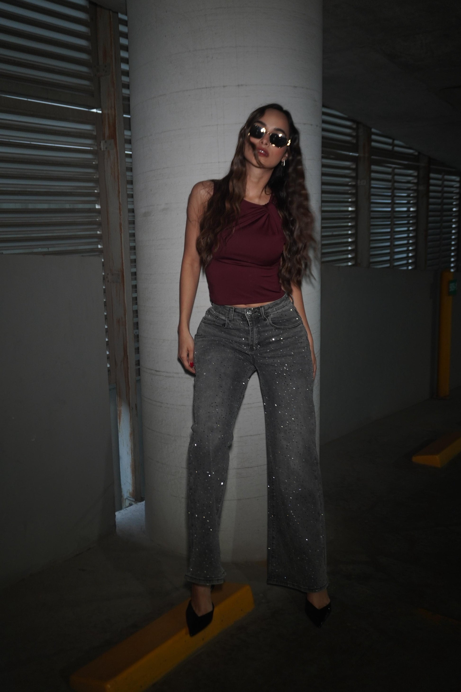 Pantalón Mezclilla Corte Wide Leg Tiro Alto Strech Ligero Edición Limitada HY004